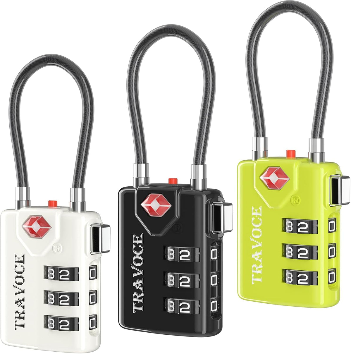TSA Approved Luggage Locks, Combination Cable Locks, Black