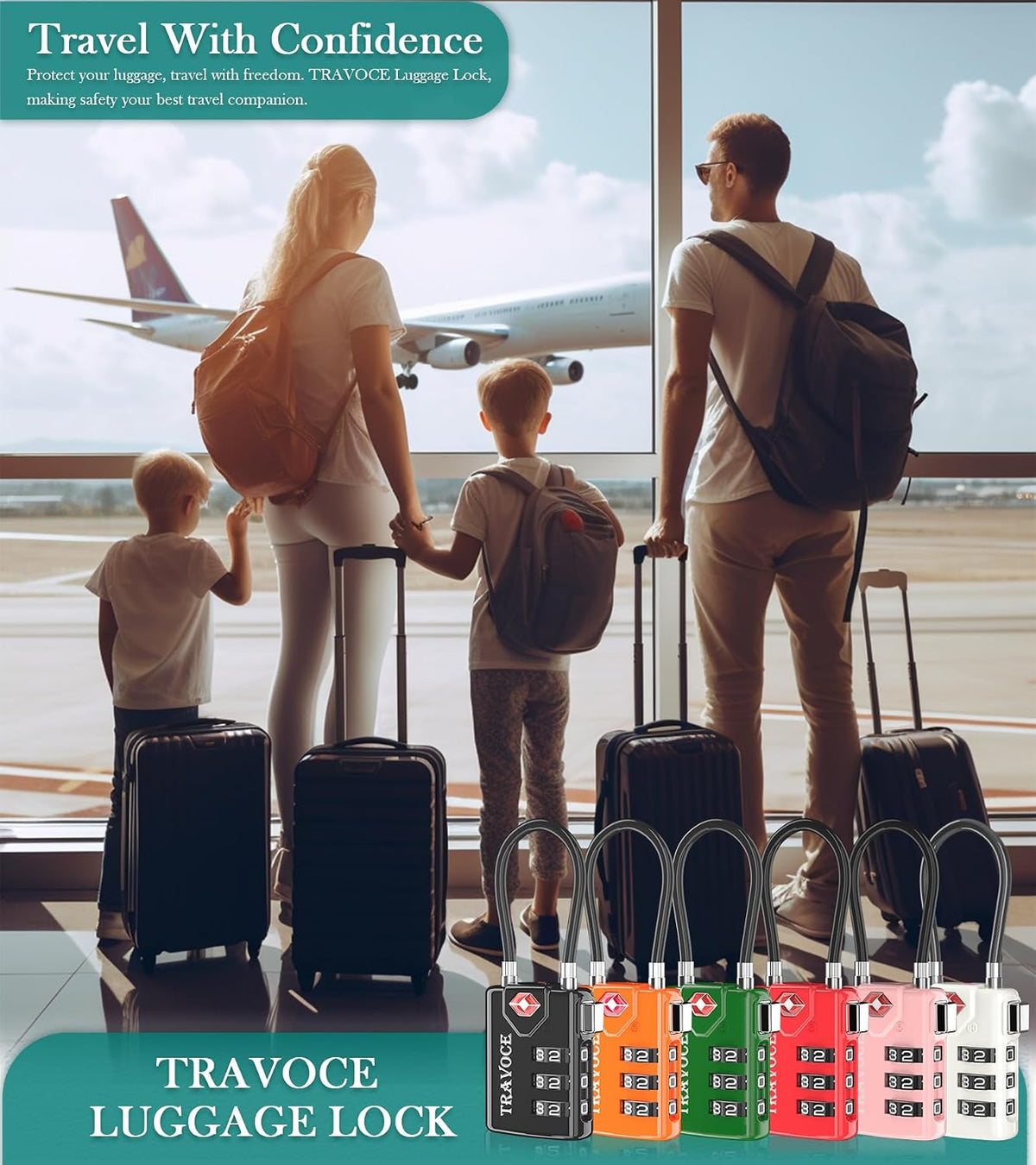 TSA Approved Luggage Locks, Combination Cable Locks, Black