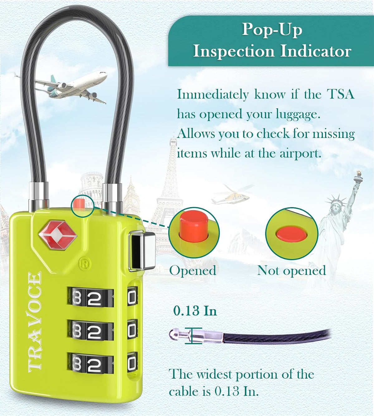 TSA Approved Luggage Locks, Combination Cable Locks, Black