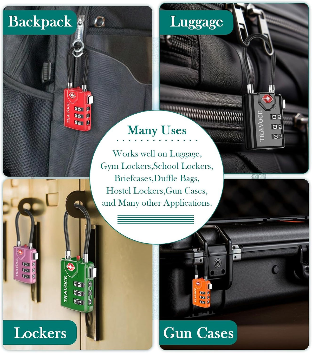 TSA Approved Luggage Locks, Combination Cable Locks, Black