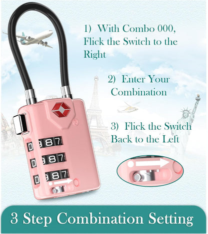TSA Approved Luggage Locks, Combination Cable Locks, Black