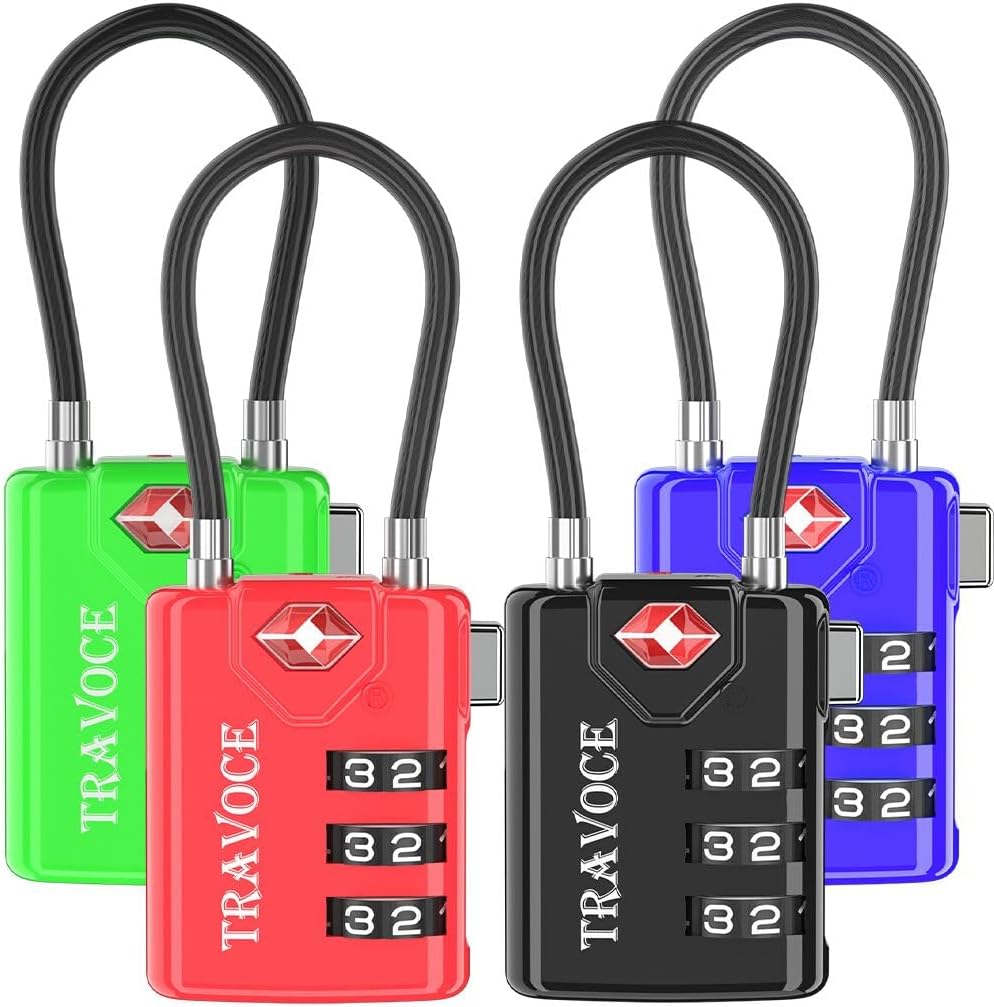 TSA Approved Luggage Locks, Combination Cable Locks, Black