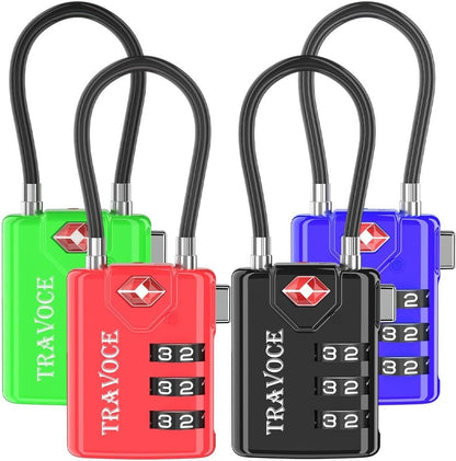 TSA Approved Luggage Locks, Combination Cable Locks, Black