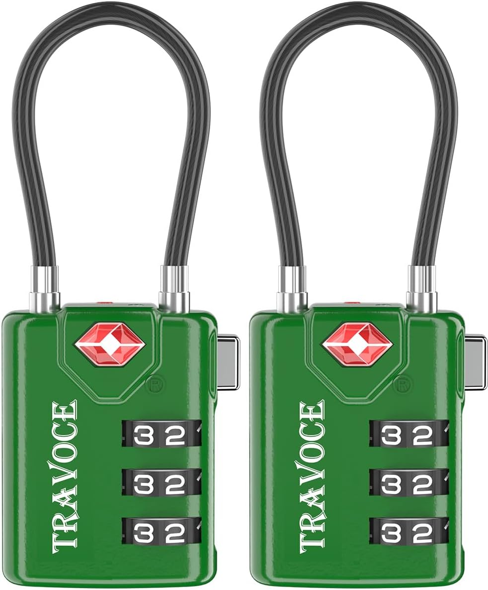 TSA Approved Luggage Locks, Combination Cable Locks, Black