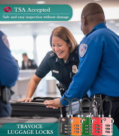 TSA Approved Luggage Locks, Combination Cable Locks, Black