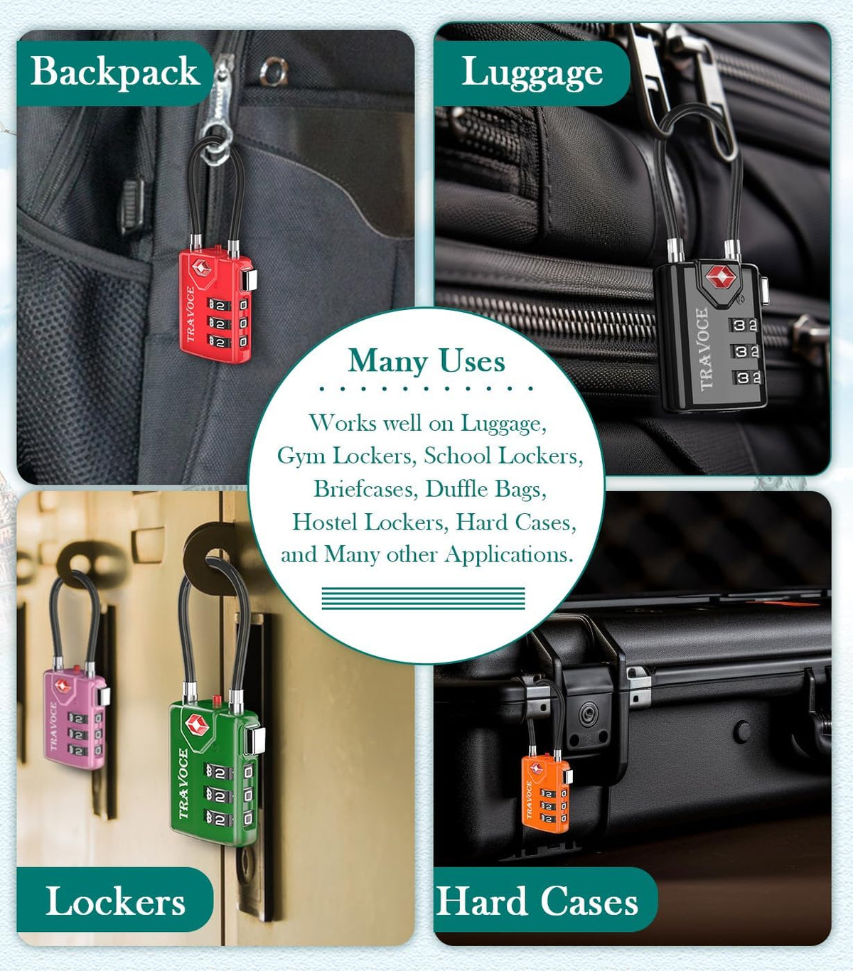 TSA Approved Luggage Locks, Combination Cable Locks, Black