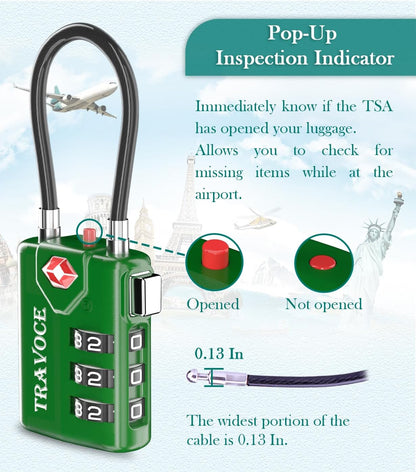 TSA Approved Luggage Locks, Combination Cable Locks, Black