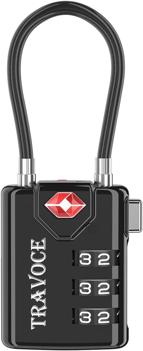 TSA Approved Luggage Locks, Combination Cable Locks, Black