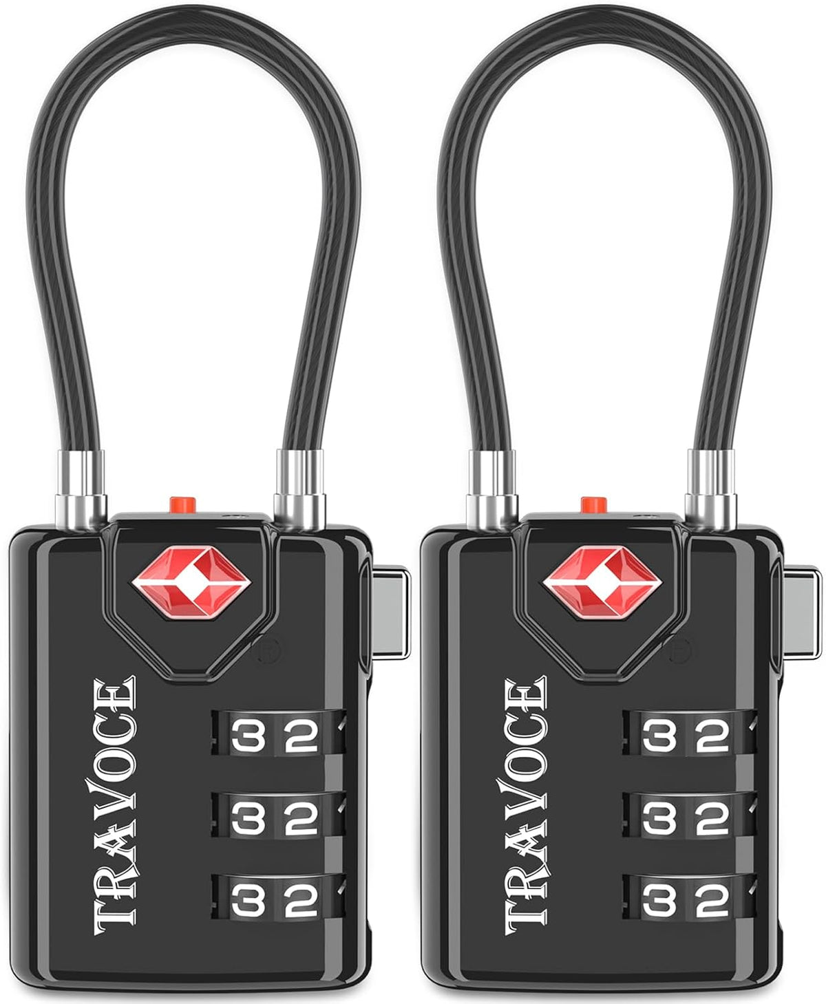 TSA Approved Luggage Locks, Combination Cable Locks, Black