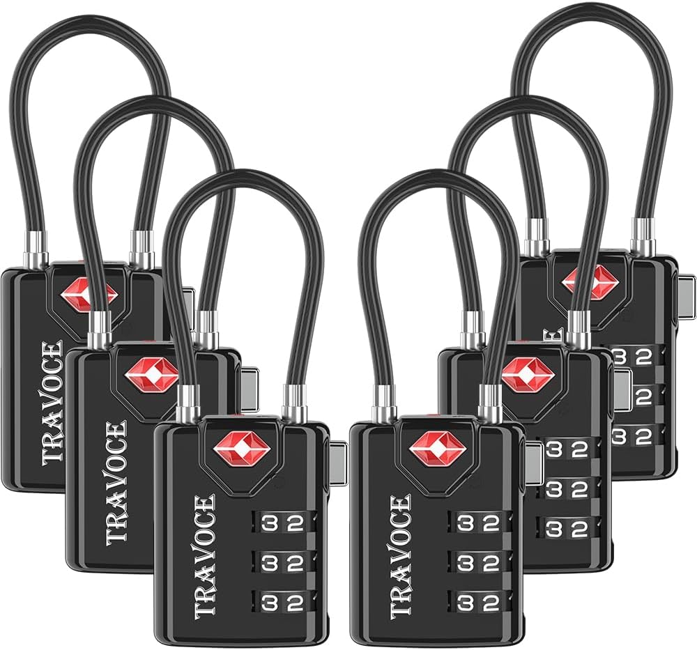 TSA Approved Luggage Locks, Combination Cable Locks, Black