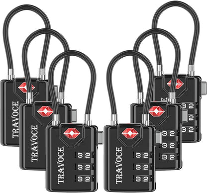 TSA Approved Luggage Locks, Combination Cable Locks, Black