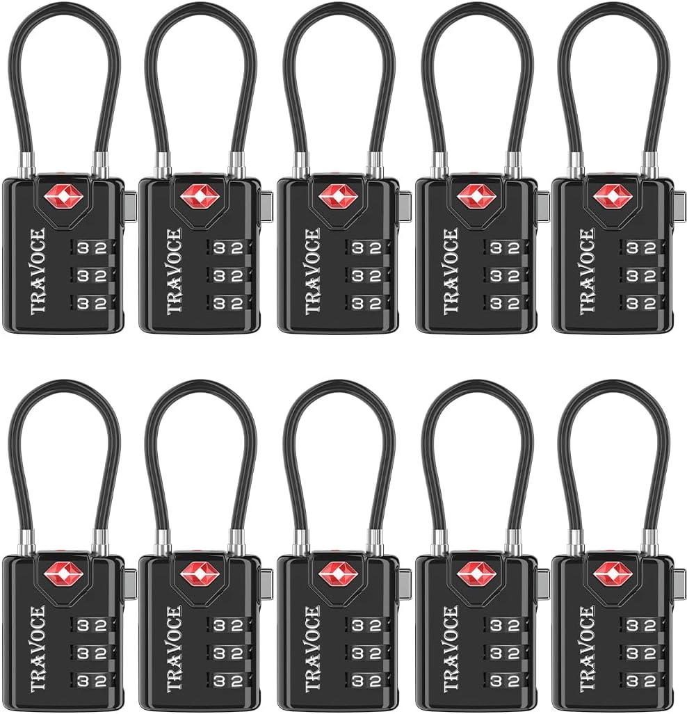 TSA Approved Luggage Locks, Combination Cable Locks, Black