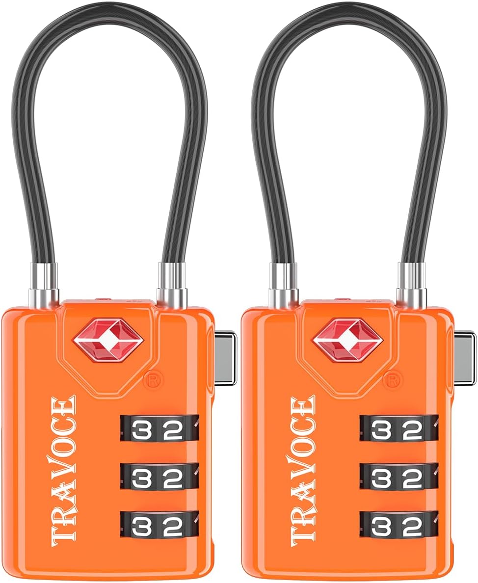 TSA Approved Luggage Locks, Combination Cable Locks, Black