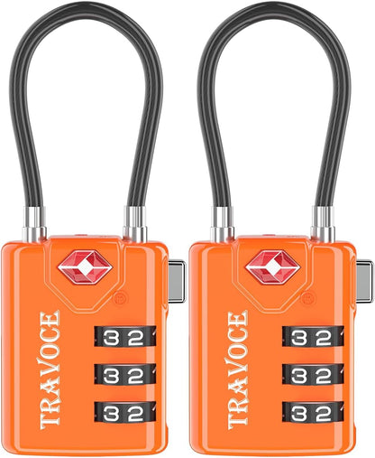 TSA Approved Luggage Locks, Combination Cable Locks, Black
