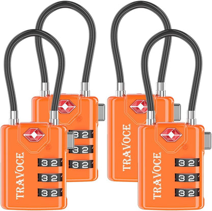 TSA Approved Luggage Locks, Combination Cable Locks, Black