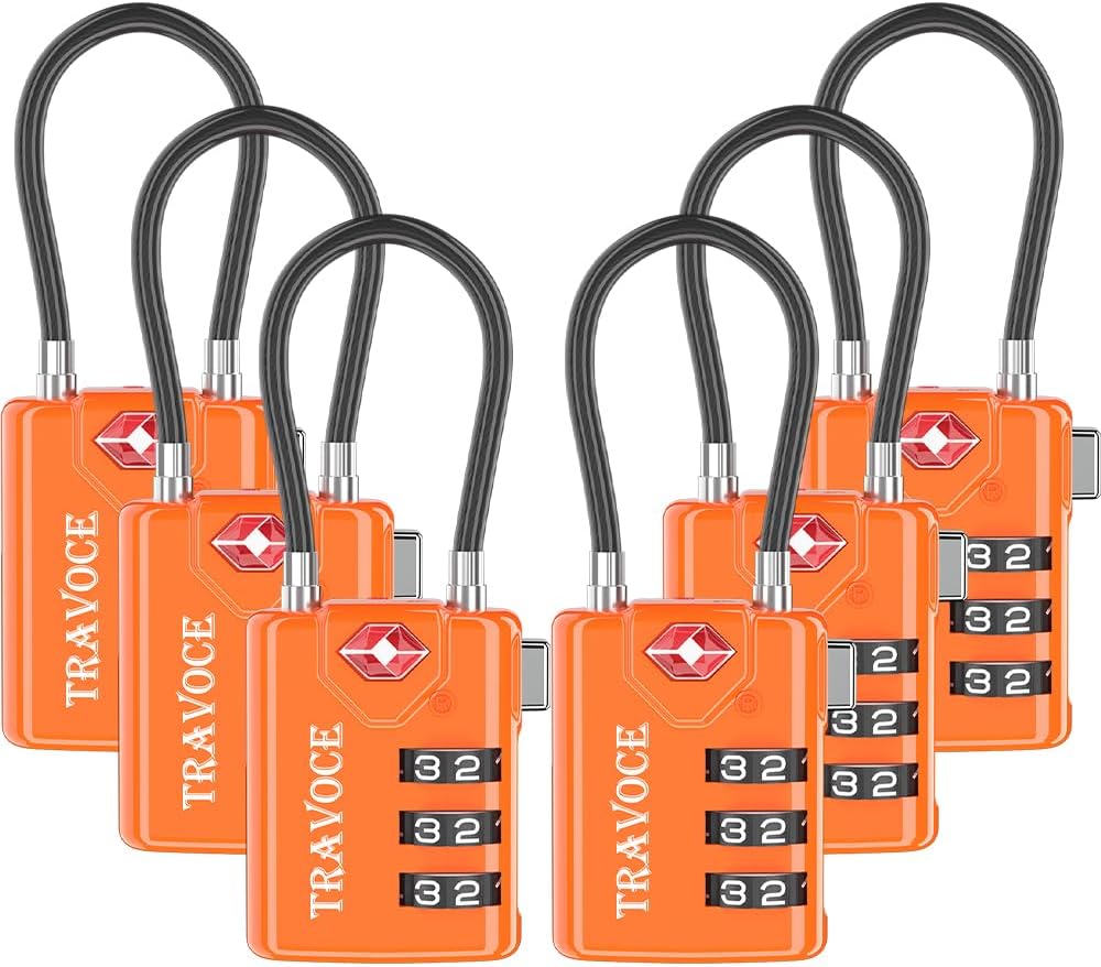 TSA Approved Luggage Locks, Combination Cable Locks, Black