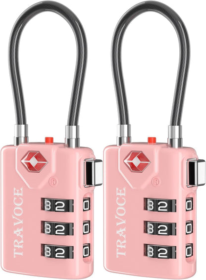 TSA Approved Luggage Locks, Combination Cable Locks, Black