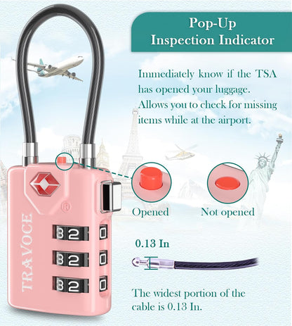 TSA Approved Luggage Locks, Combination Cable Locks, Black