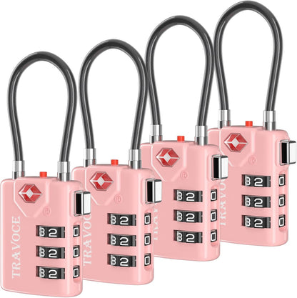 TSA Approved Luggage Locks, Combination Cable Locks, Black