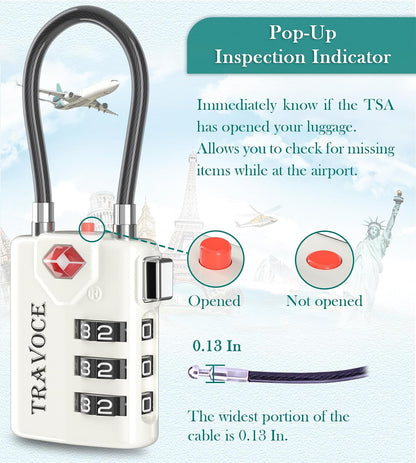 TSA Approved Luggage Locks, Combination Cable Locks, Black
