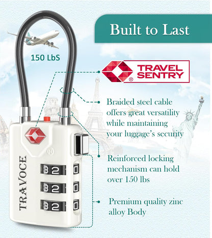 TSA Approved Luggage Locks, Combination Cable Locks, Black
