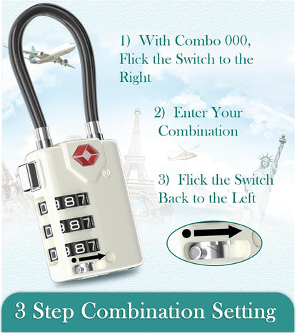 TSA Approved Luggage Locks, Combination Cable Locks, Black