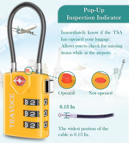 TSA Approved Luggage Locks, Combination Cable Locks, Black