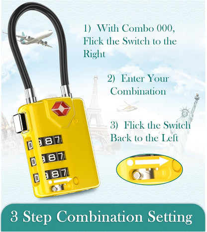 TSA Approved Luggage Locks, Combination Cable Locks, Black