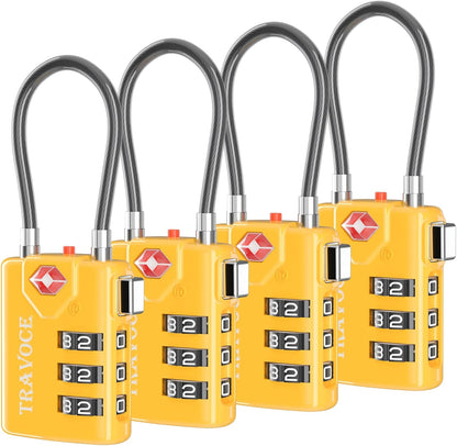 TSA Approved Luggage Locks, Combination Cable Locks, Black