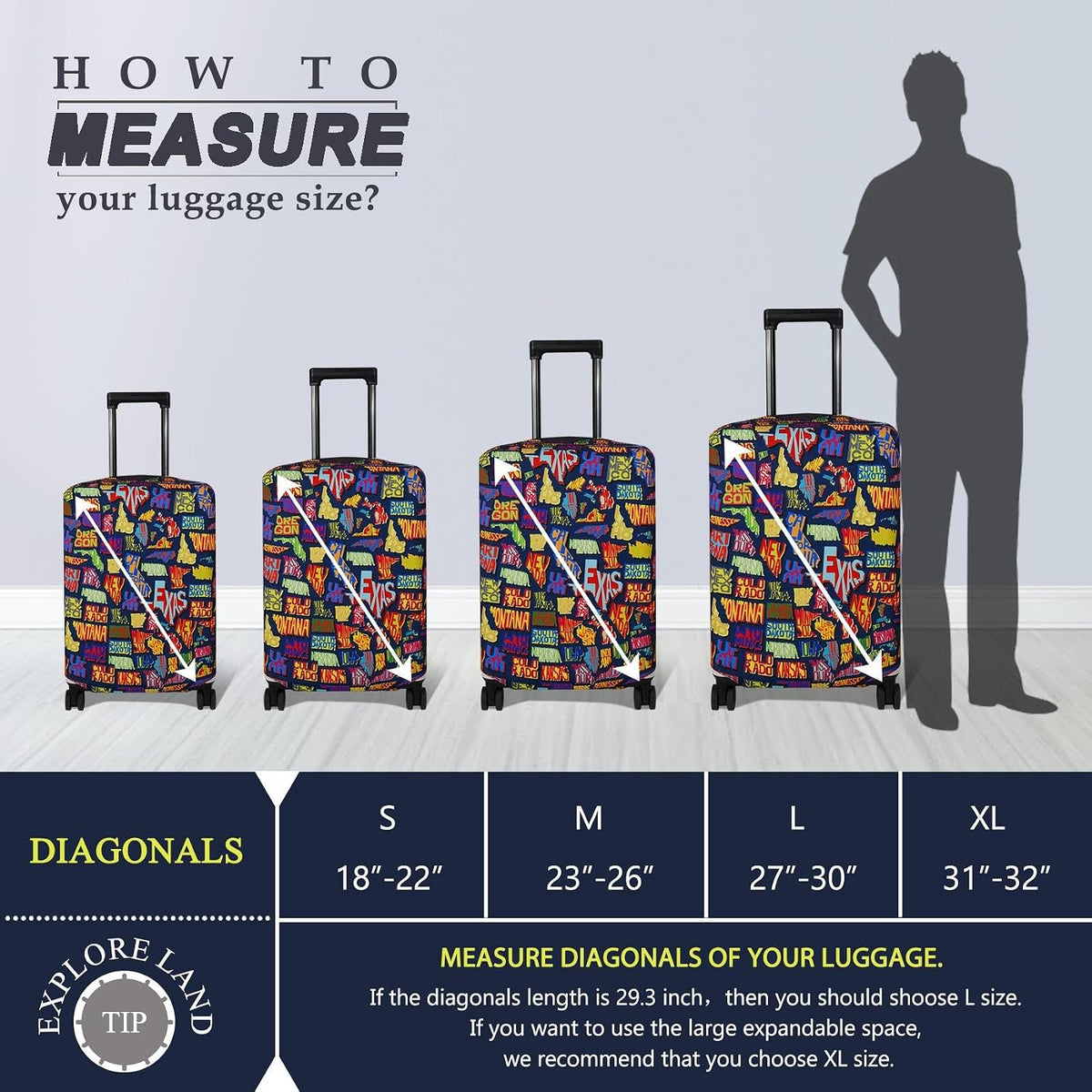 Luggage Cover Fits 31-32 inch Case (Amber Mountains, XL)