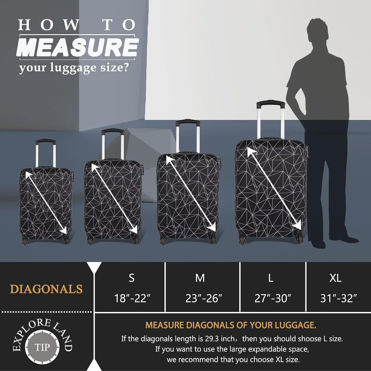 Luggage Cover Fits 31-32 inch Case (Amber Mountains, XL)