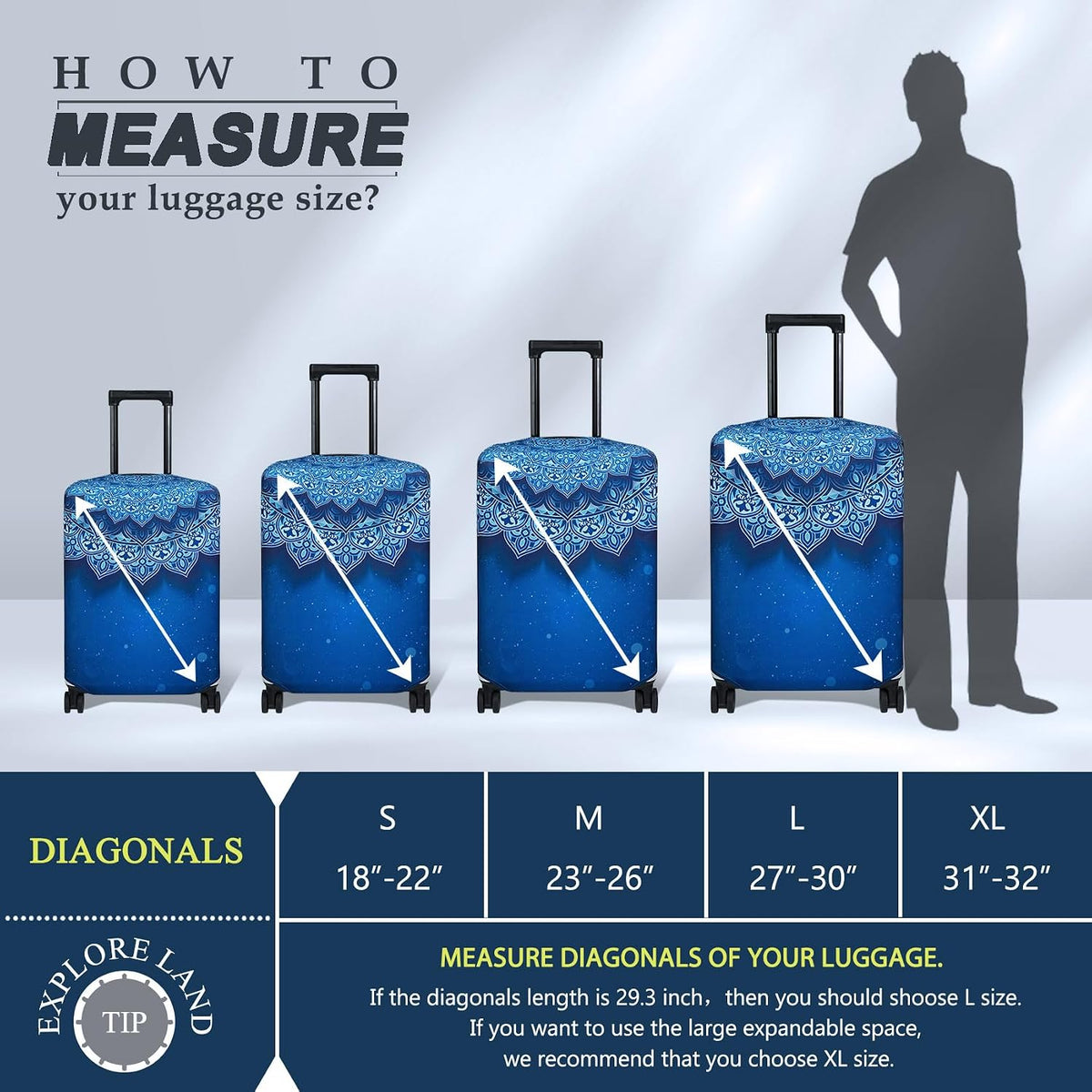 Luggage Cover Fits 31-32 inch Case (Amber Mountains, XL)