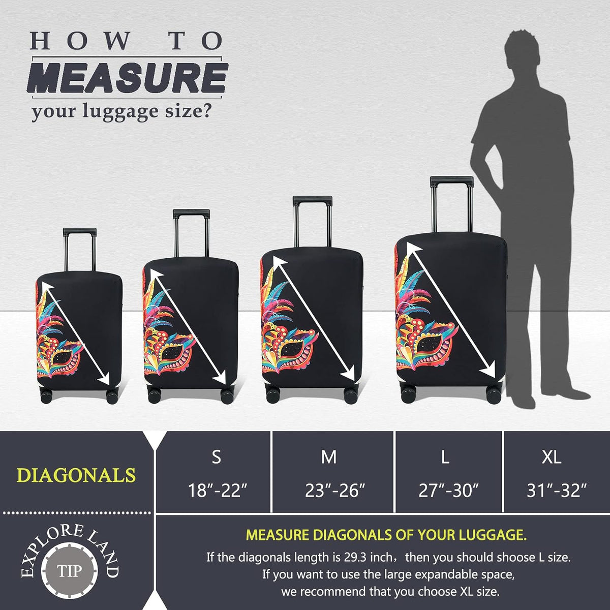 Luggage Cover Fits 31-32 inch Case (Amber Mountains, XL)