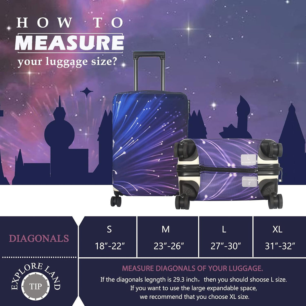 Luggage Cover Fits 31-32 inch Case (Amber Mountains, XL)
