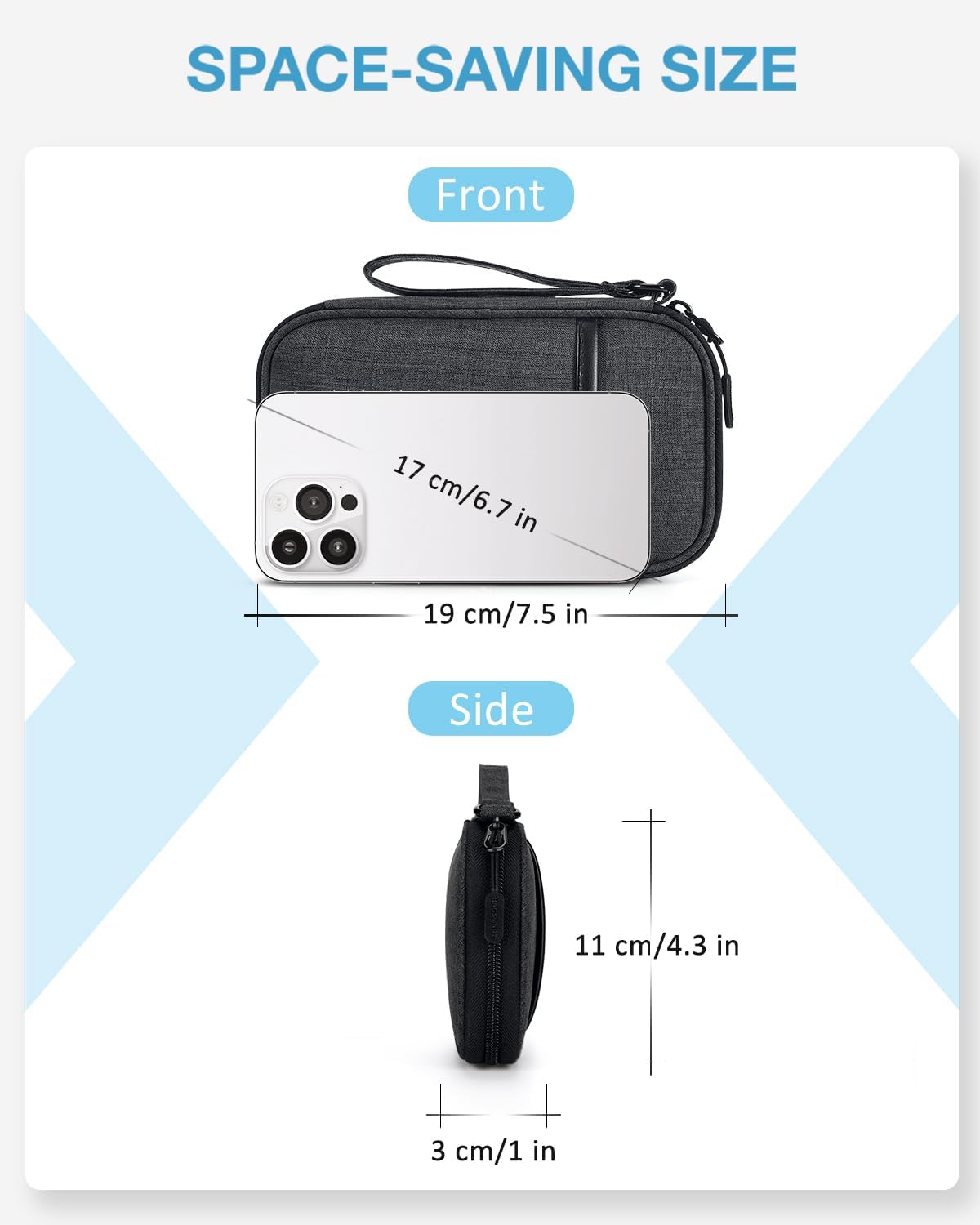 Electronics Travel Organizer for Cords Chargers Phones, Black
