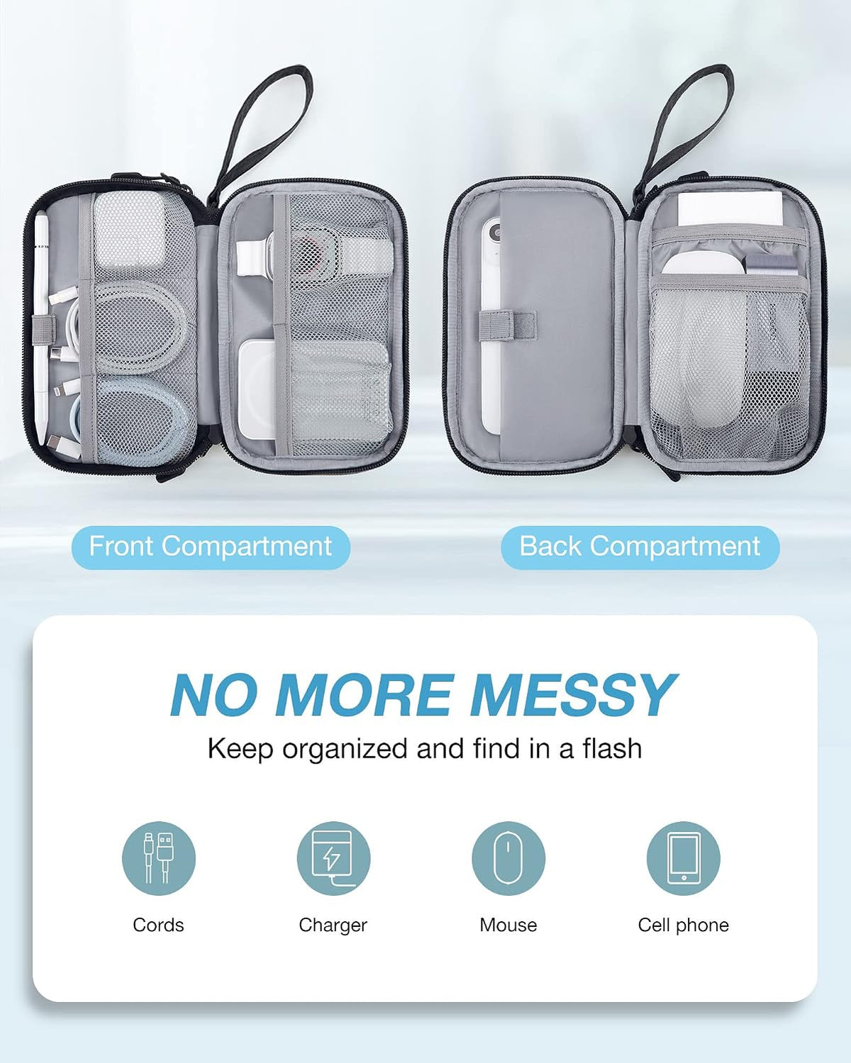 Electronics Travel Organizer for Cords Chargers Phones, Black