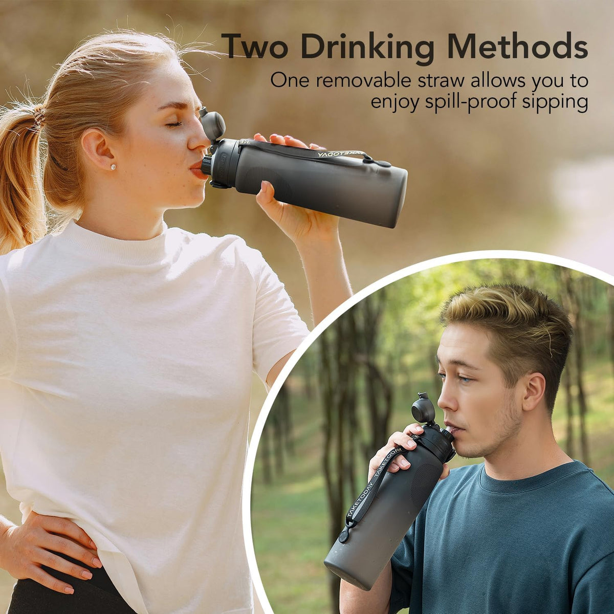 Collapsible Water Bottles 32oz, Foldable Travel Water Bottle, BPA Free, Silicone Water Bottle Leakproof for Hiking, International Travel, Outdoors