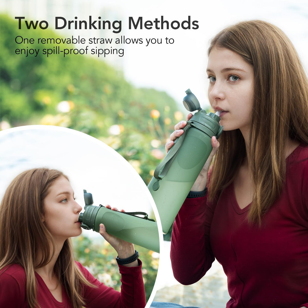Collapsible Water Bottles 32oz, Foldable Travel Water Bottle, BPA Free, Silicone Water Bottle Leakproof for Hiking, International Travel, Outdoors