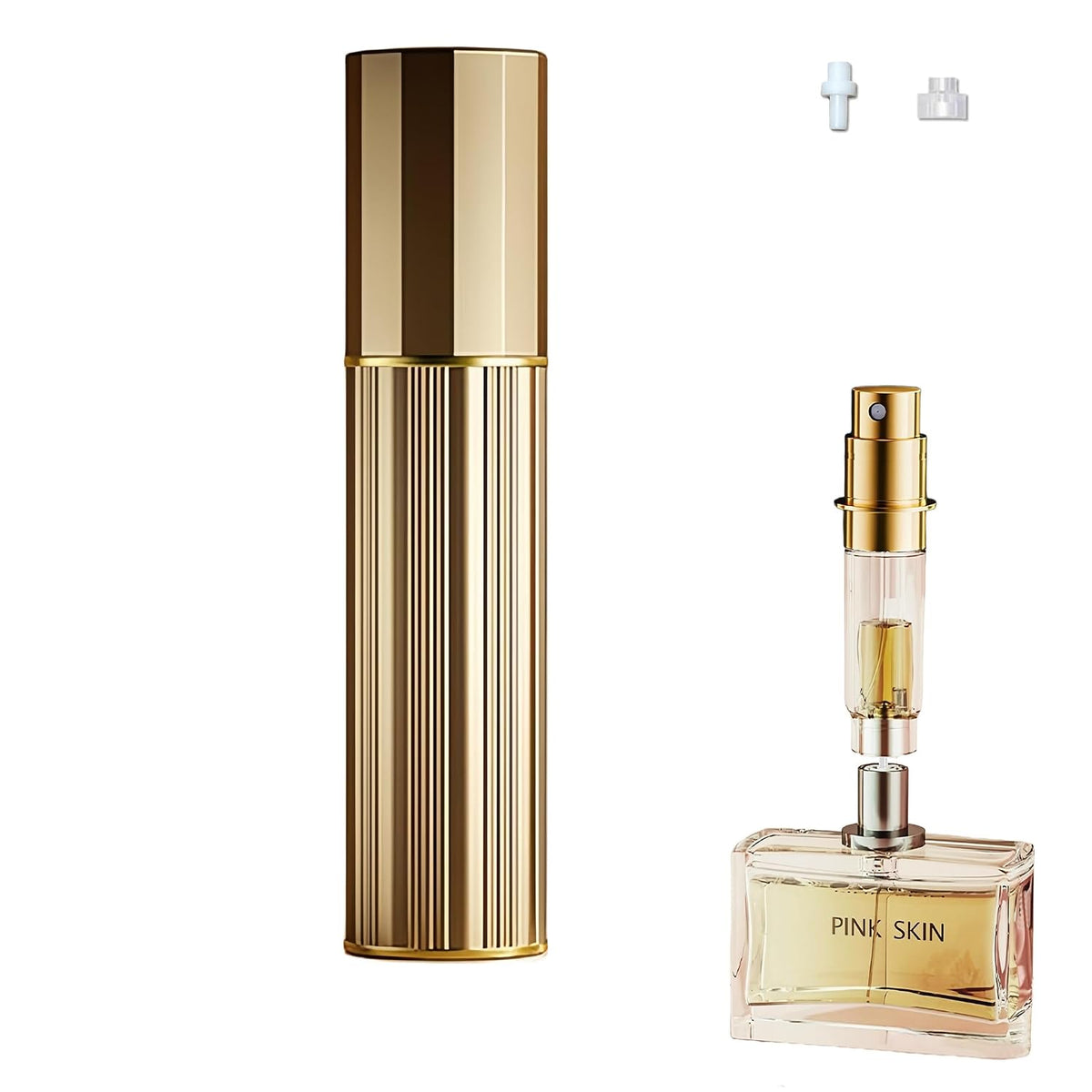 Perfume Travel Refillable Bottle Cologne Portable Atomizer Fragrance Scent Sprayer Pump Fill from Bottom Mini Pocket Size 5ml for Travel Essentials & Best Gift (gold)