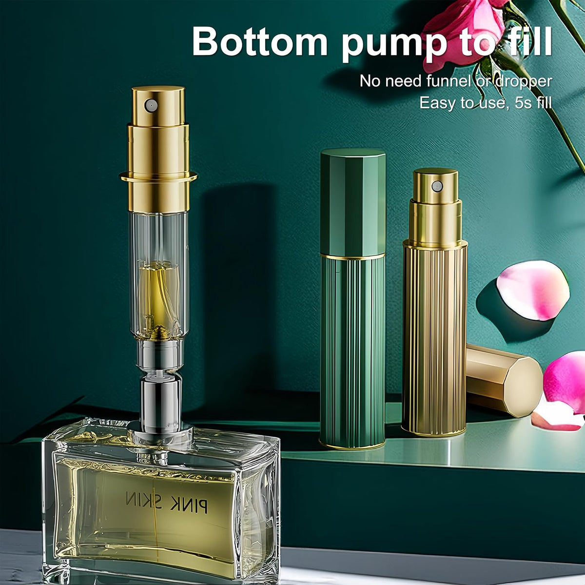 Perfume Travel Refillable Bottle Cologne Portable Atomizer Fragrance Scent Sprayer Pump Fill from Bottom Mini Pocket Size 5ml for Travel Essentials & Best Gift (gold)