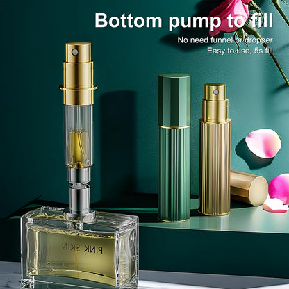 Perfume Travel Refillable Bottle Cologne Portable Atomizer Fragrance Scent Sprayer Pump Fill from Bottom Mini Pocket Size 5ml for Travel Essentials & Best Gift (gold)
