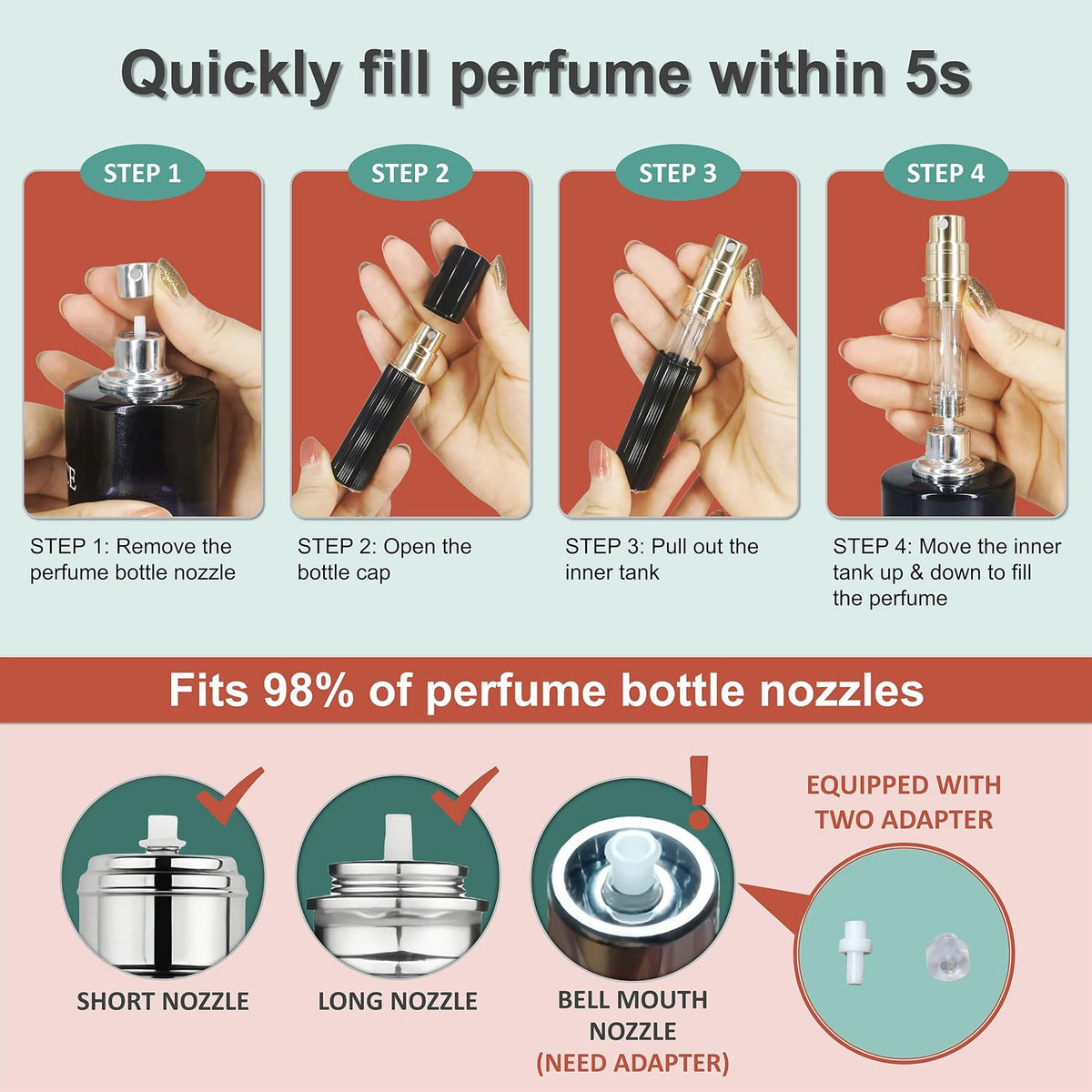 Perfume Travel Refillable Bottle Cologne Portable Atomizer Fragrance Scent Sprayer Pump Fill from Bottom Mini Pocket Size 5ml for Travel Essentials & Best Gift (gold)