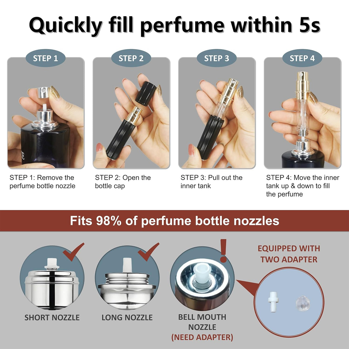 Perfume Travel Refillable Bottle Cologne Portable Atomizer Fragrance Scent Sprayer Pump Fill from Bottom Mini Pocket Size 5ml for Travel Essentials & Best Gift (gold)