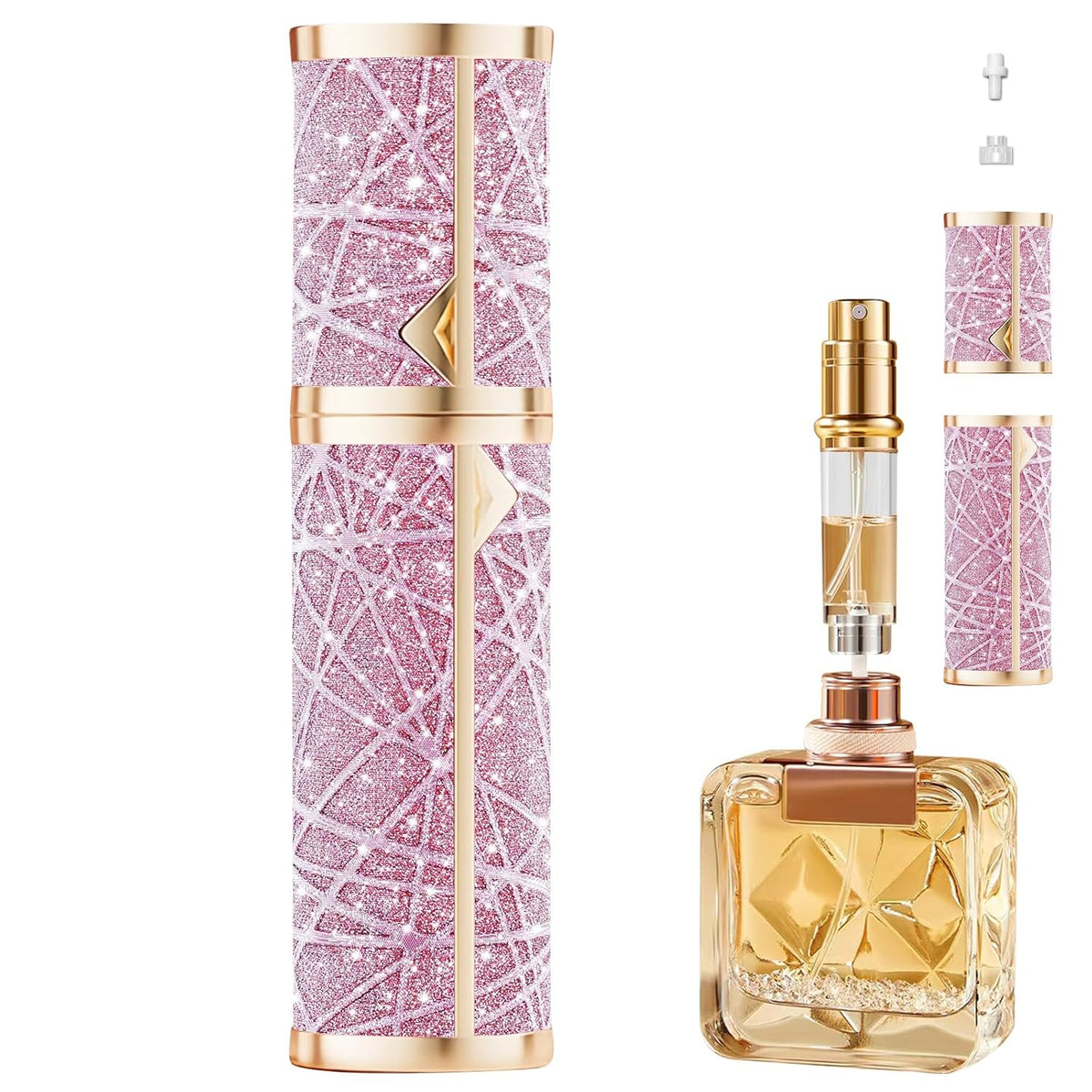 Perfume Travel Refillable Bottle Cologne Portable Atomizer Fragrance Scent Sprayer Pump Fill from Bottom Mini Pocket Size 5ml for Travel Essentials & Best Gift (gold)