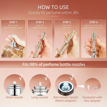 Perfume Travel Refillable Bottle Cologne Portable Atomizer Fragrance Scent Sprayer Pump Fill from Bottom Mini Pocket Size 5ml for Travel Essentials & Best Gift (gold)