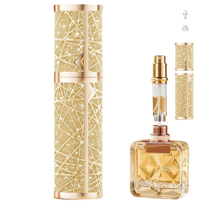 Perfume Travel Refillable Bottle Cologne Portable Atomizer Fragrance Scent Sprayer Pump Fill from Bottom Mini Pocket Size 5ml for Travel Essentials & Best Gift (gold)