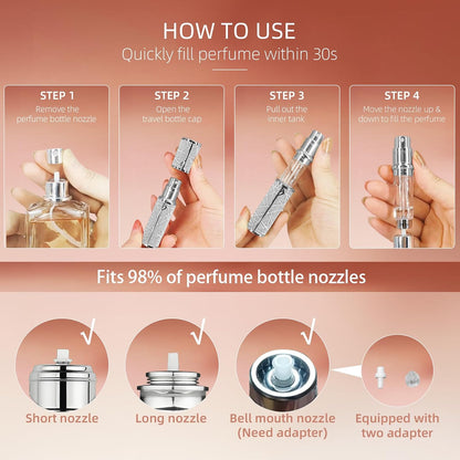 Perfume Travel Refillable Bottle Cologne Portable Atomizer Fragrance Scent Sprayer Pump Fill from Bottom Mini Pocket Size 5ml for Travel Essentials & Best Gift (gold)
