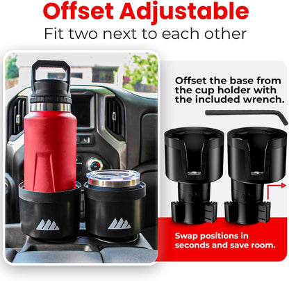 Integral Ultimate Car Cup Holder Expander with Adjustable Base & Organizer