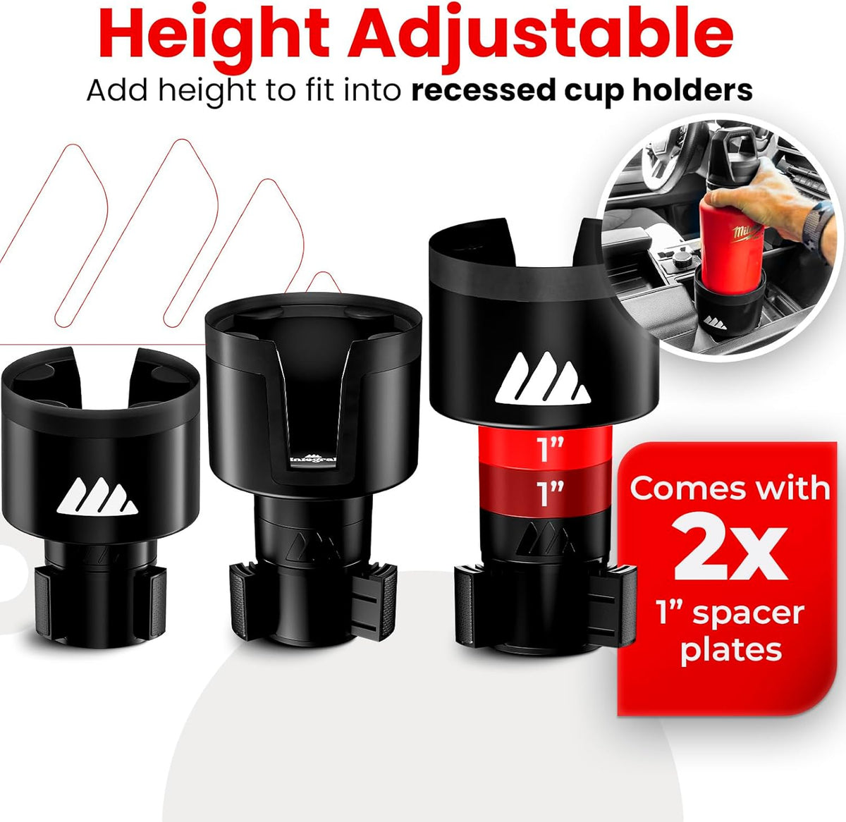 Integral Ultimate Car Cup Holder Expander with Adjustable Base & Organizer