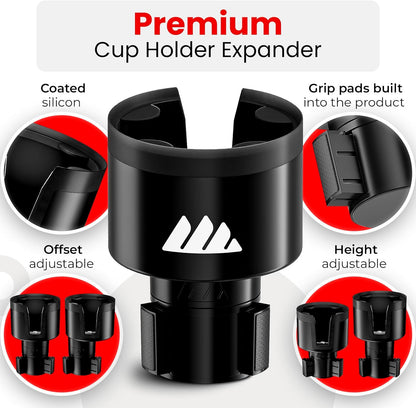 Integral Ultimate Car Cup Holder Expander with Adjustable Base & Organizer